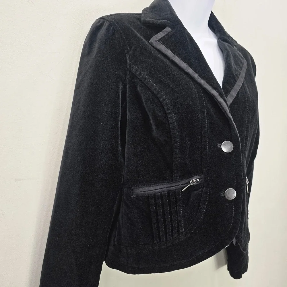 DKNY Velvet Jacket Black XS/S Petite Corporate Goth Dark Academia Office Grunge